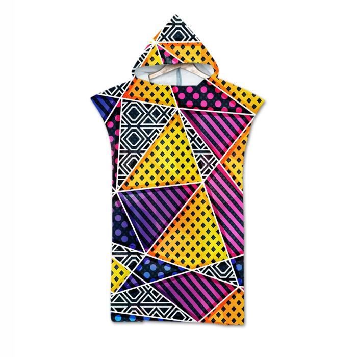 Serviette de bain,Adulte plage costume changement Robes Poncho capuche serviette de plage géométrique imprimé - Type Bourgogne