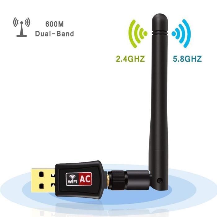 Dongle Wifi Internet haut débit 2.4 - 5GHz 600Mbps sans fil Adaptateur Wifi USB pour PC - Ordinateur de bureau - Ordinateur porta