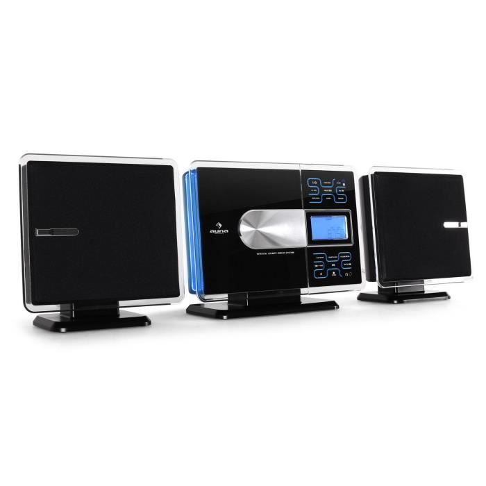 auna VCP-191 - Chaine Stéréo design avec lecteur MP3 CD USB SD et tuner FM - fonction réveil - Noir