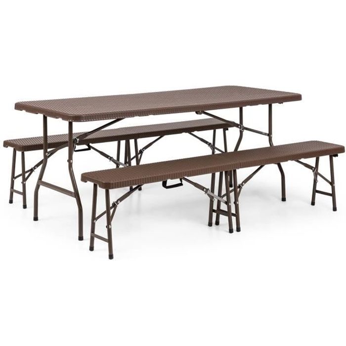 Blumfeldt Burgos Meuble complet pour tente pour fête de la bière, réception : Table + 2 bancs acier PEHD - Pour 10 personnes