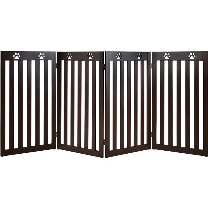 COSTWAY Barrière Autoportante pour Chien 4 Panneaux en Bois Charnières Métalliques à 360° sans Perçage pour Maison Escaliers Marron