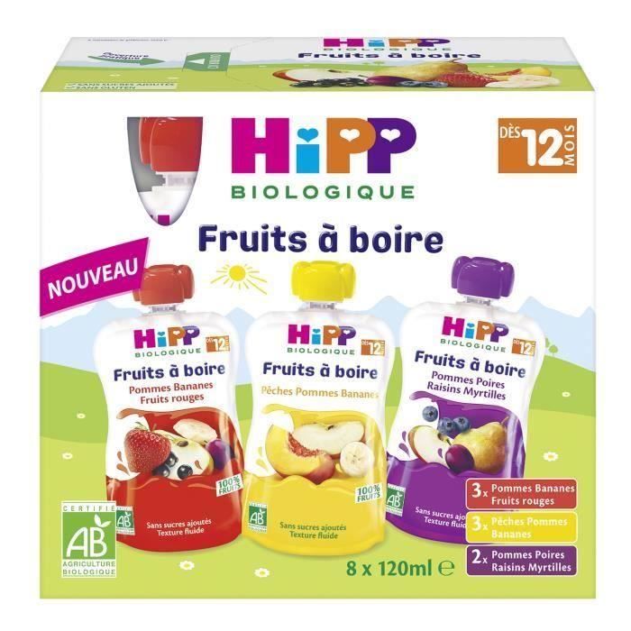HIPP 4 pack de Fruits à boire Gourdes Multipack 3 variétés 12 mois 8x120ml