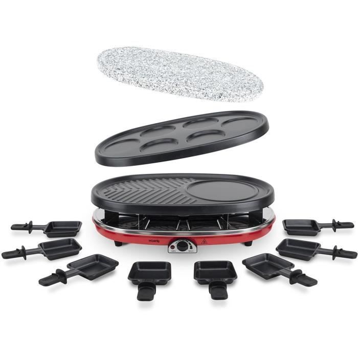 HKOENIG RP418 - Appareil à Raclette 4 en 1 - 8 personnes - 6 mini crêpes - Grill - Température réglable - 1500W - Plaques amovibles