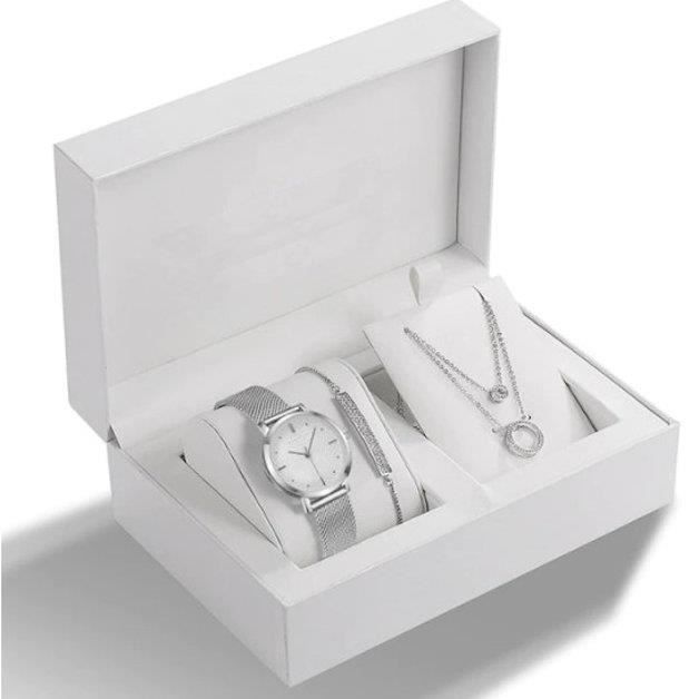 Coffret cadeau luxe montre et bijoux femme simply couleur argent