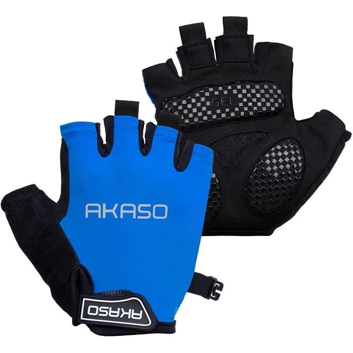 Akaso Gants de cyclisme gants de vélo demi-doigt absorbant les chocs anti-dérapant respirant vtt DH pour hommes / femmes Bleu