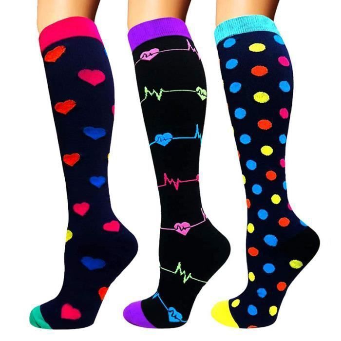 Chaussettes de Compression pour Hommes et Femmes 3Paires 15-20 mmHg pour Sportive, Cyclisme, Voyage en Avion, Course à pied