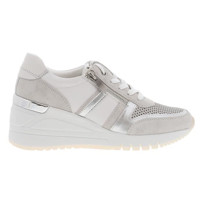 Baskets Femme Marco Tozzi en cuir blanches à lacets plats et zip
