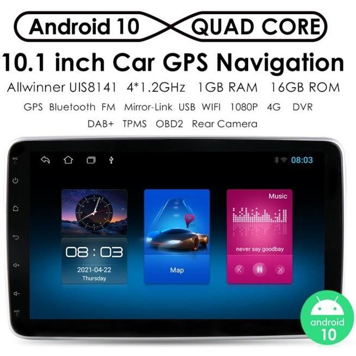 Android Autoradio 1 Din GPS avec écran Tactile 7'' Bluetooth Auto Radio Navi WiFi Radio FM AUX /2 USB Lien Miroir pour Android/iOS
