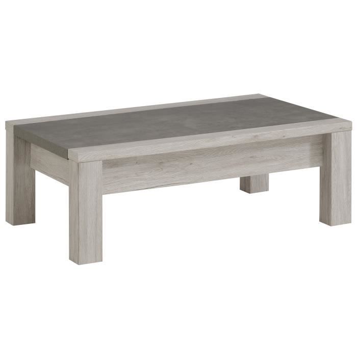 PARISOT Table Basse - Plateau Coulissant - Décor Gris Portofino et Béton Foncé - L 116 X P 41 X H 66 cm - MALONE
