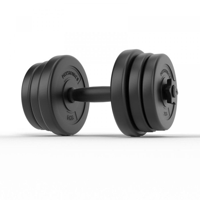 Physionics® Haltère / Poids de Musculation - 20 kg, 6 Disques, Barre Courte Ø25 mm - Disques pour Fitness, Set d'Haltères Courts