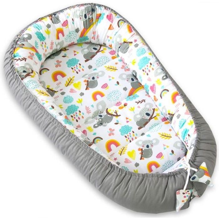 PIMKO réducteur Lit bébé 2 côtés bébé Cocon Baby Nest nourrissons coussin 100% coton pour lit pour nouveau-né Nid de bébé - Rainbow