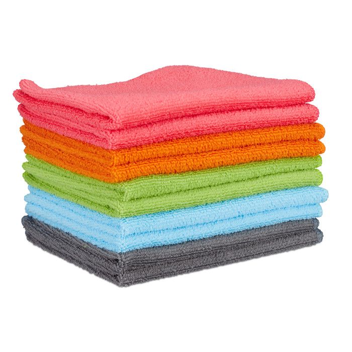 Relaxdays Chiffons Microfibre, Lot de 10, Poussière, Vitres, Nettoyage, Ménage, Lavettes, 40x30 cm, Lavable, Multicolore -