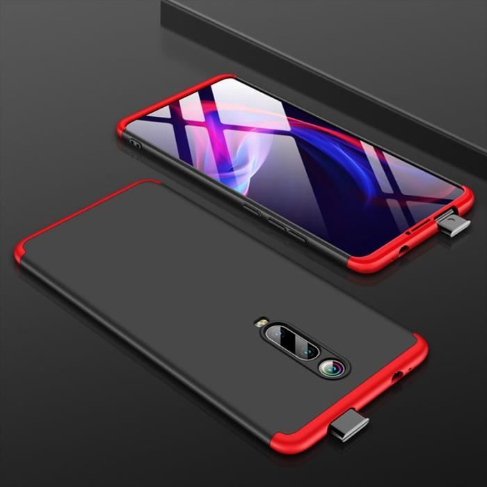 Coque Xiaomi Mi 9T / 9T Pro, avec Verre Trempé Protection 360° Antichoc 3en1 PC dur Bumper Étui Housse pour Xiaomi Mi 9T, Rouge Noir