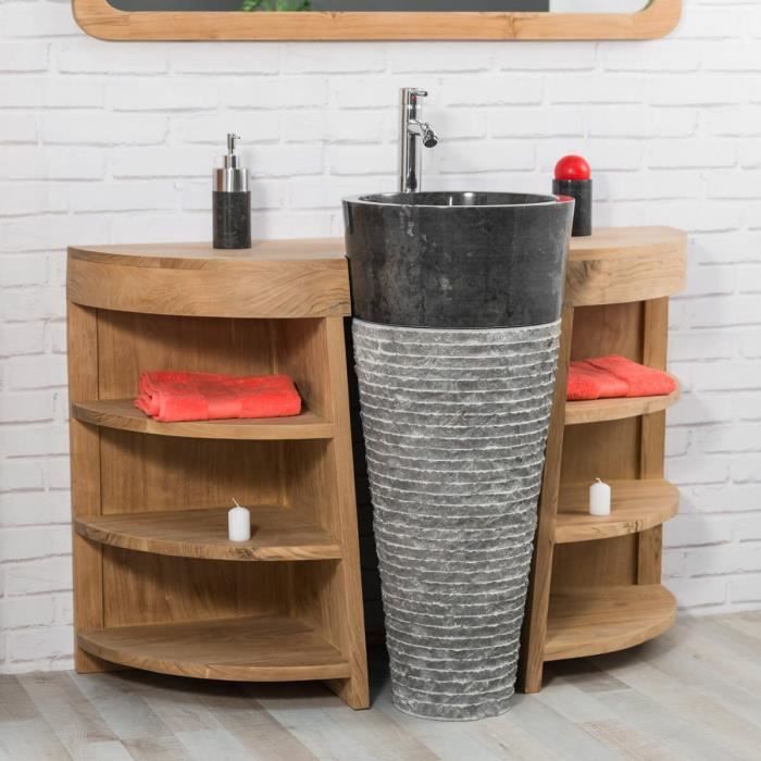 Meuble sous vasque en teck Florence 120cm + vasque noir