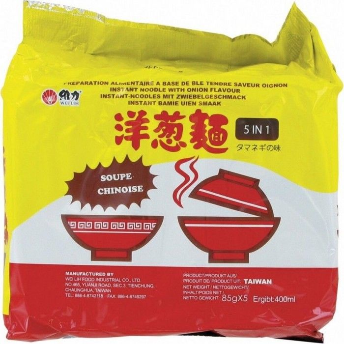 Pack de 5 Soupes / Nouilles instantanées saveur Oignon 85g - Marque Wei Lih - 12 packs (60 sachets)