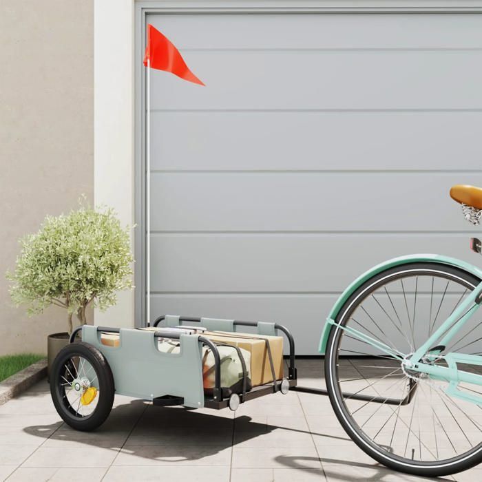 vidaXL Remorque de vélo gris tissu oxford et fer chariot de vélo chariot de vélo remorque de vélo pour enfants poussette 94161