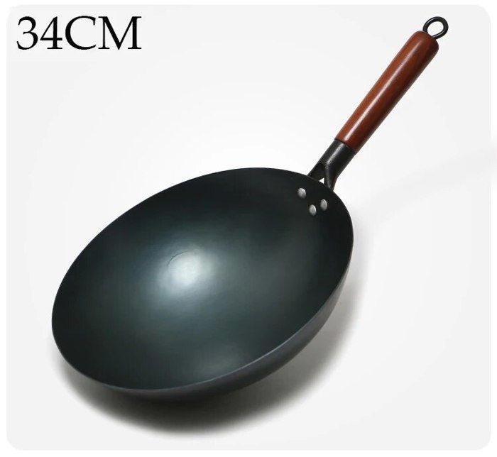 Wok en fonte d'acier noir avec revêtement antiadhésif en nid d'abeille avec couvercle en verre 30 cm