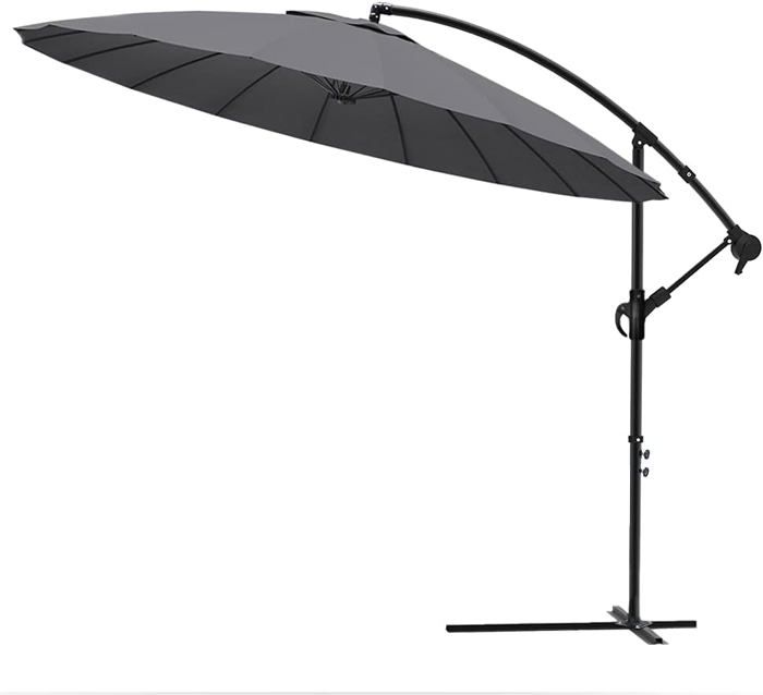 Vounot® Parasol Déporté De Jardin 3M Avec Manivelle Anti-Retour 18 Baleines En Fibre De Verre Parasol Inclinable Toile Avec Protection UV Inclus
