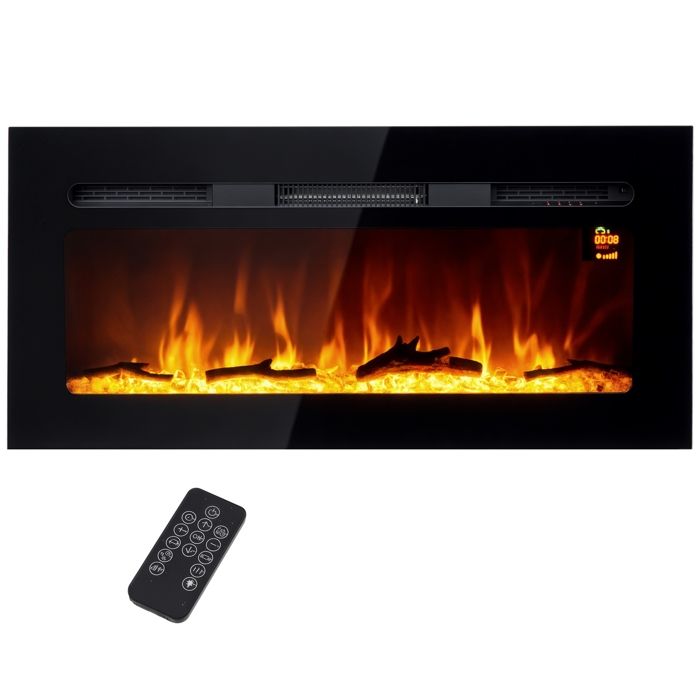 Cheminée électrique - HOMCOM - 1800 W - avec effet flamme en LED - 3 couleurs et 5 luminosités - 914 cm - montage mural/encastrable