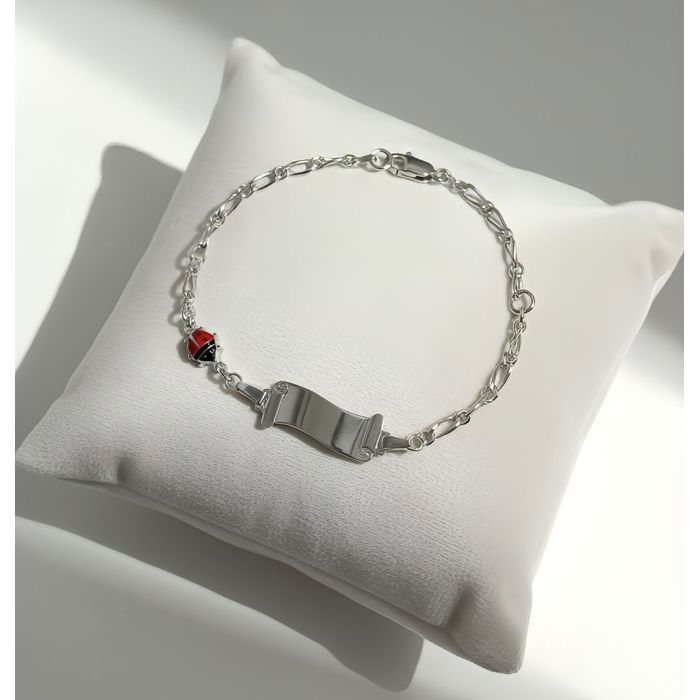 Gourmette - Enfant/Bébé - Porte-Bonheur – Coccinelle - Argent 925/1000 - Massif - 14 cm - Plaque Parchemin
