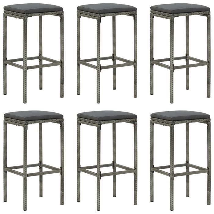 SALE 2025Tabourets de bar avec coussins - lot de 6 - Tabourets de Cuisine - gris résine tressée - 38x38x76 cm 25 Kg 3035