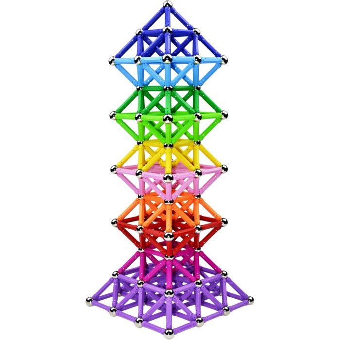 Blocs De Construction Magnétiques 206 Pièces – Bâtons Et Boules – 3D – Développe QI, Créativité – Sac De Rangement Inclus