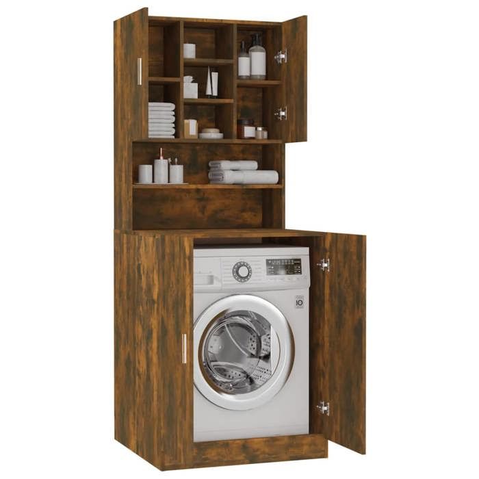 (ON SALE)Armoire haut de salle de bainMeuble de machine à laver Chêne fumé Bois d’ingénierie 48491
