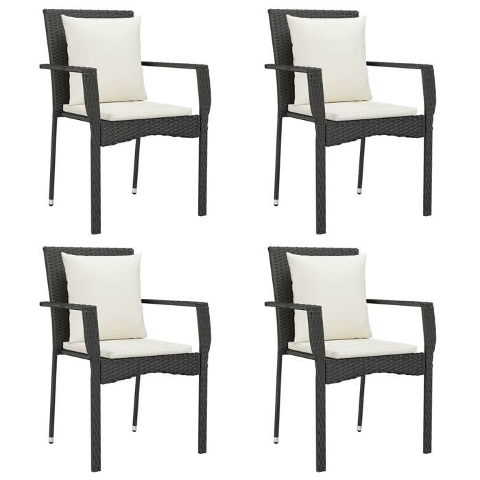 (SOLDES JUILLET)Chaises de jardin 4 PCS - UU - Scandinave Fauteuil salon - avec coussins Résine tressée Noir FR1319879