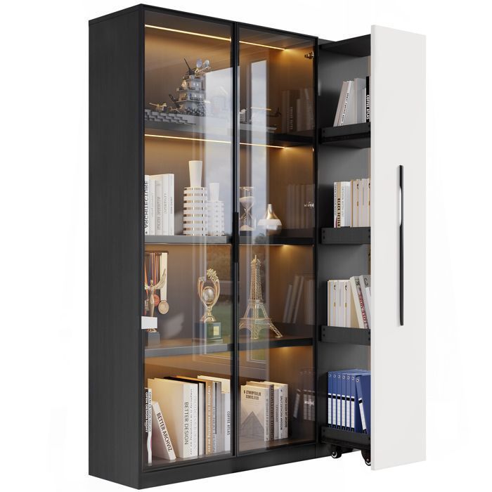 Vitrine avec porte en verre et éclairage LED étagère latérale coulissante armoire à roulettes armoire de salle à