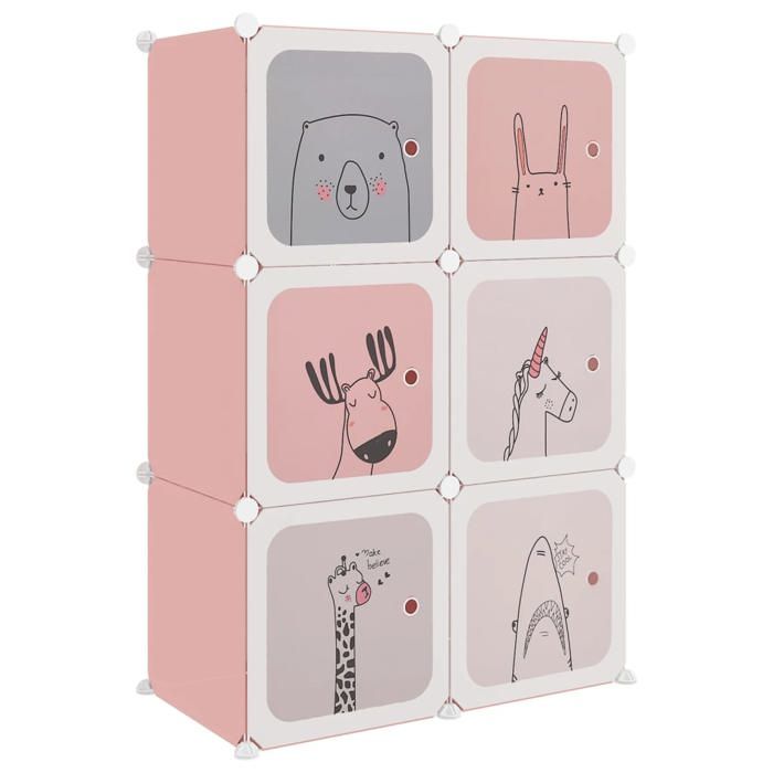 CLARENCE® Armoire de rangement pour enfants - Anti-poussière - avec 6 cubes Rose PP LL139