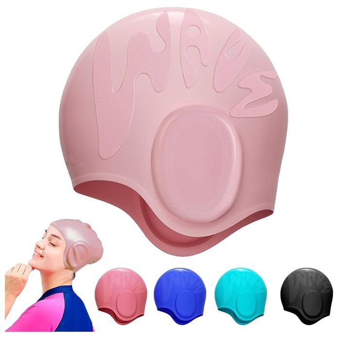 Bonnet De Bain Silicone 3D Avec Protection Oreilles – Imperméable, Unisexe, Pour Cheveux Longs/courts – Noir