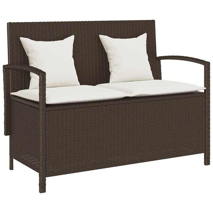 BEST-HOME Banc de rangement de jardin - banc dextérieur pour Cour Terrasse avec coussin marron polyrotin nvq9742