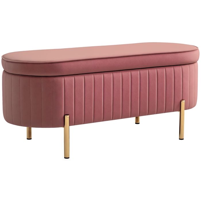 Banc de rangement - HOMCOM - couvercle pieds en métal capacité 72 L - en velours - 108x44x435cm - rose