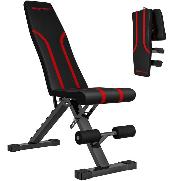 Banc de musculation - SPORTNOW - pliable inclinable - siège et dossier réglable - entraînement complet - 82x35x425-107cm acier noir