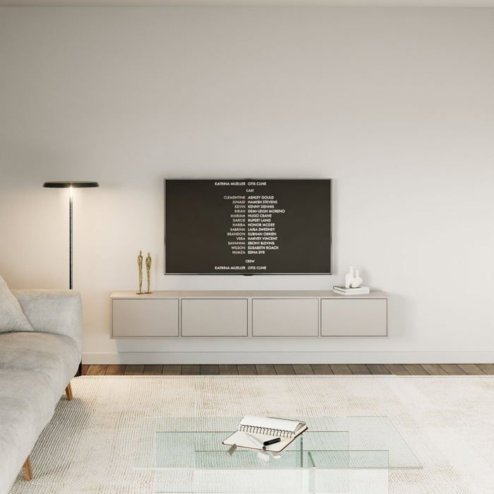 Meuble TV mural à 4 abattants – FRAMME – 200 cm – gris cachemire