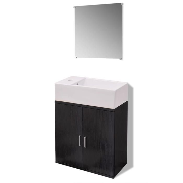 Ensemble de meubles de salle de bains - JILL - Trois pièces - Noir - Meuble sous-lavabo mural - Miroir 40x40 cm