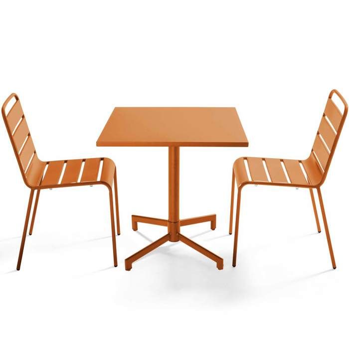 Ensemble table 70 cm et 2 chaises de jardin en métal Caramel Palavas Oviala