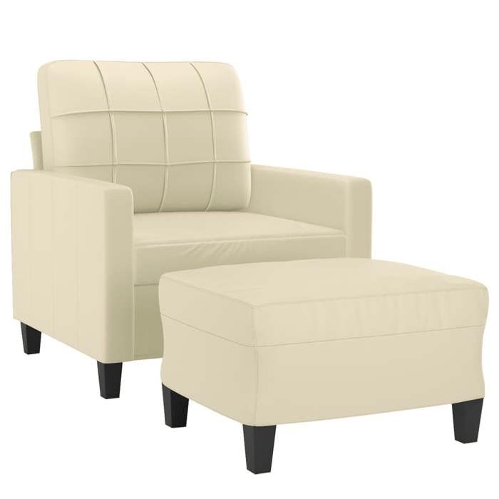 Fauteuil avec repose-pied - MANGO - Similicuir - Crème - 78x77x80 cm - Repose-pied inclus Fauteuil avec repose-pied - MANGO - Similicuir - Crème - 78x77x80 cm - Repose-pied inclus