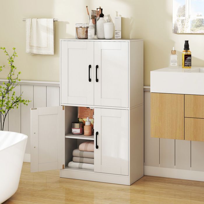 Buffet de Cuisine H 110 cm COSTWAY 4 Portes Étagères Réglables Kit Anti-Basculement pour Bureau Salle à Manger Salon Blanc Buffet de Cuisine H 110 cm COSTWAY 4 Portes Étagères Réglables Kit Anti-Basculement pour Bureau Salle à Manger Salon Blanc