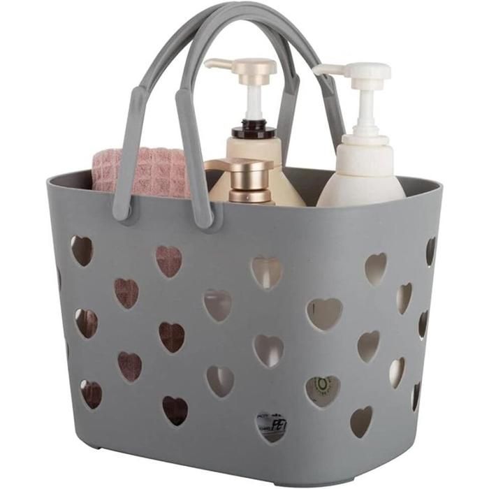 Panier de douche gris avec poignée panier de rangement portable étagère de douche en plastique pour salle de bain et cuisine