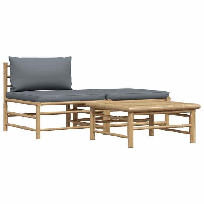 SALE 2026Canapé fixe/Sofa de jardin Gris - Salon de jardin 3 pcs avec coussins gris foncé Bambou - 65x70x60cm 19.4 Kg 505949