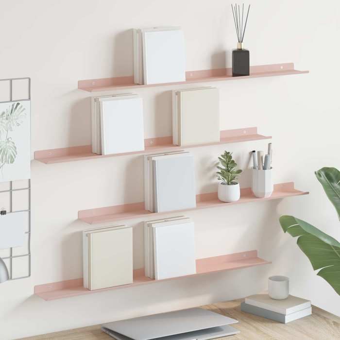 vidaXL Étagère flottante 4 pcs Rose 80 x 9 x 25 cm Acier Rangement de Salon Étagères Murales Élégantes8003975
