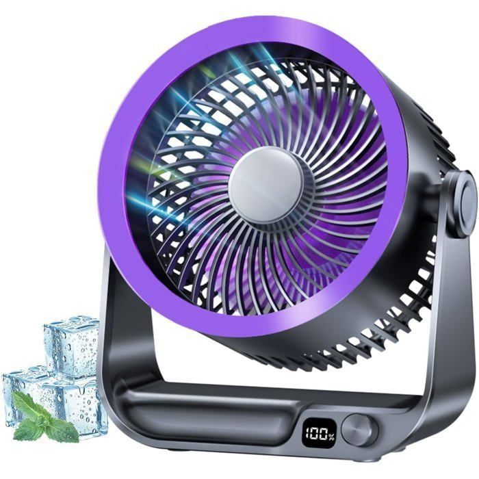 Ventilateur portable USB puissant et silencieux affichage LED refroidit à tout moment rechargeable