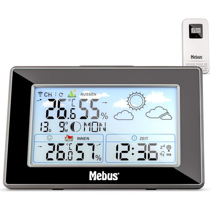 Station météo radio-pilotée - LEVYS - Capteur extérieur - Thermomètre/hygromètre - Horloge radio-pilotée