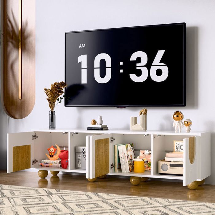 Luscriate - Meuble TV 175x38x50 cm quatre portes de rangement design moderne compatible avec un téléviseur 70 pouces - Blanc