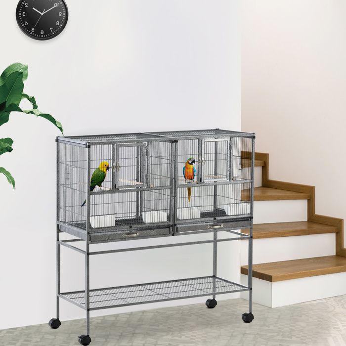 MOTHINESSTO528-Cage à oiseaux avec séparation mangeoire et perchoir 95L x 45 5l x 102H cm Noir et Gris