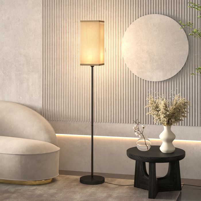 MOTHINESSTO3062-Lampadaire sur pied salon lampe salon sur pied avec abat-jour beige effet lin interrupteur à pied Ø 25 x 161 5 cm no