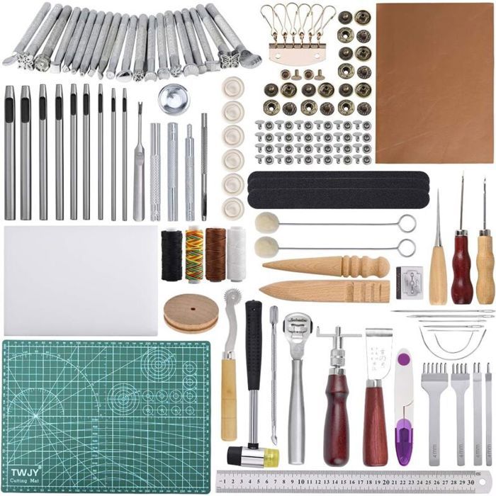 Kit doutils pour cuir - Nosheir - 110 pièces - Rivets en cuir 40 pièces - Estampage 20 motifs