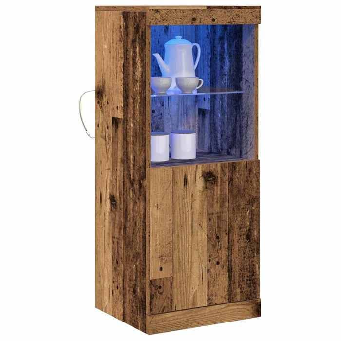 (18063)Commode - contemporain - Buffet rangement - LED Bois ancien 41x37x100 cm Bois dingénierie poid:18.9 kg