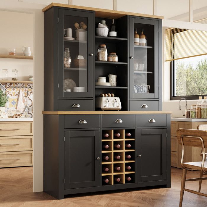 Meuble de cuisine multifonction avec 4 portes 5 tiroirs et porte-bouteilles protection anti-basculement pour cuisine et salon